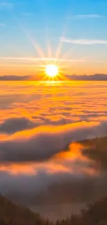 Beautiful sunrise over a cloud-filled landscape with vibrant colors.