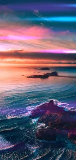 Stunning coastal sunset with vibrant ocean hues for mobile wallpaper.