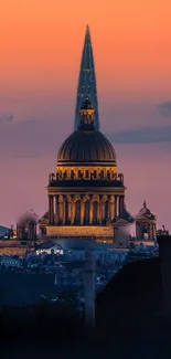 Dome against a vibrant sunset sky, capturing architectural beauty.