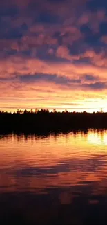 Vibrant sunset reflecting on a tranquil lake under a beautifully colored sky.