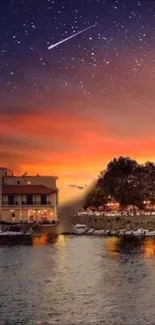 Stunning sunset over a tranquil harbor with a serene atmosphere.