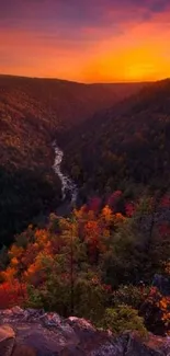 Sunset casting vibrant hues over a lush valley landscape.