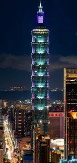 Night view of Taipei city with Taipei 101 illuminated.