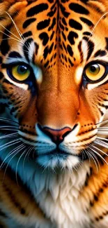 Close-up artistic depiction of a vibrant tiger in high definition.