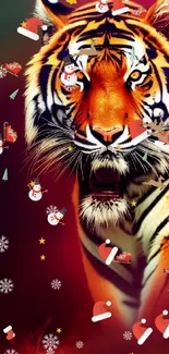 Vibrant orange tiger on colorful background wallpaper.