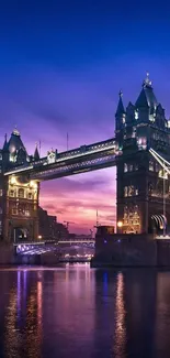 Mobile wallpaper of Tower Bridge, London during a colorful dusk sky.