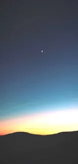 Mobile wallpaper of a twilight sky with a crescent moon and vibrant horizon.