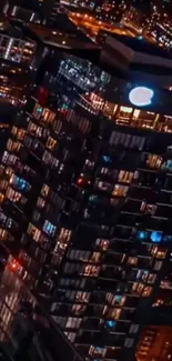 Breathtaking urban nightscape with illuminated skyscrapers.