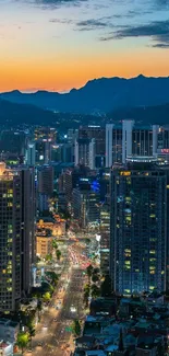 City nightscape wallpaper showing vibrant buildings and skyline.