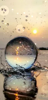 Reflective water sphere at sunset creates stunning natural beauty on mobile screen.