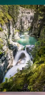 Scenic waterfall in a lush canyon setting