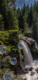 Majestic waterfall in a lush green forest setting