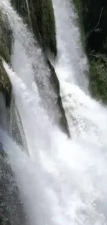 Mobile wallpaper of a stunning waterfall with lush greenery.