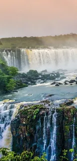 Beautiful waterfall with lush greenery and a scenic view.