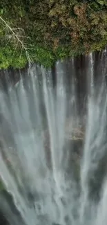 A stunning waterfall cascades down lush greenery.