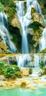 Stunning waterfall with lush greenery and cascading water