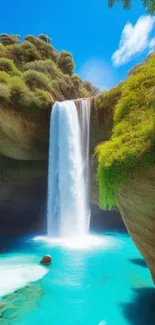 Beautiful waterfall and blue waters with lush greenery, perfect for mobile wallpaper.