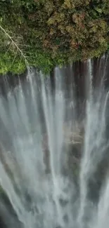 Overhead view of a stunning waterfall surrounded by lush green foliage.