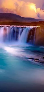 Stunning waterfall and vibrant sky wallpaper for mobile phones.