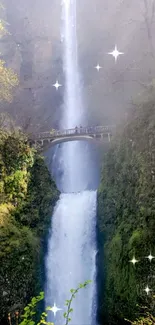 Breathtaking waterfall cascading through lush green cliffs.