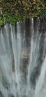 Majestic waterfall cascading down amidst greenery.