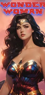 Wonder Woman digital art wallpaper with vibrant colors.