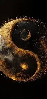 Stunning Yin Yang wallpaper with cosmic gold textures.