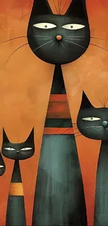 Abstract cat art wallpaper with vibrant orange background.