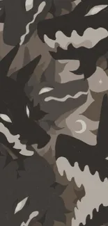 Abstract wolf-themed wallpaper with dark gray tones.