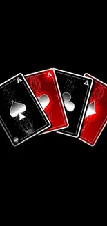 Ace cards in black and red design on black background