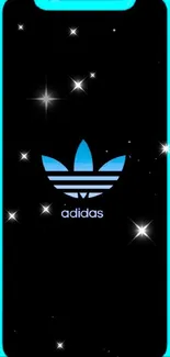 Adidas logo in blue on black phone wallpaper.