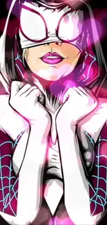 Animated heroine with pink heart effects in a stylish comic art style.