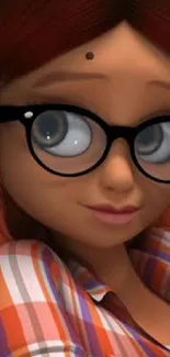 Animated girl in glasses with stylish light brown tone.