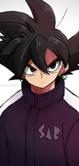 Anime character with spiky hair and purple jacket.