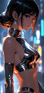 Stylish anime character in a neon-lit cityscape.