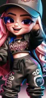 Anime-inspired fashionable doll with colorful hair