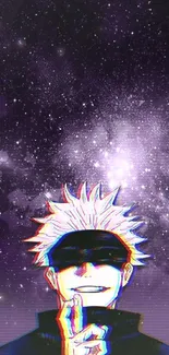 Anime character with a galaxy background, stylish and vibrant.