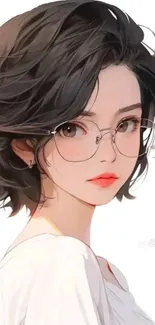 Anime girl with glasses, stylish art on white.