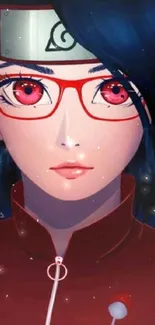 Anime girl wallpaper with red glasses and jacket.