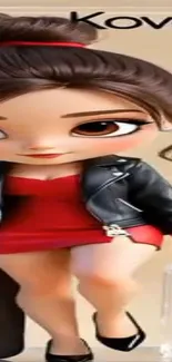 Anime girl in chic style with a leather jacket.