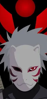 Anime character with mask in red and black wallpaper.