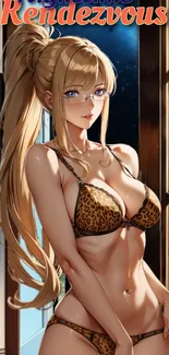 Anime character with blonde hair and glasses in a night scene by a window.