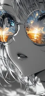 Anime girl with sunset reflected glasses.