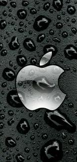 Stylish Apple logo with raindrop effect on black background.