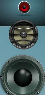 Mobile wallpaper with three stylish audio speakers in a teal background.