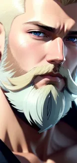 Anime styled bearded male character with blue eyes and blond hair.