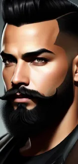 Stylish bearded man with modern haircut in digital art portrait.