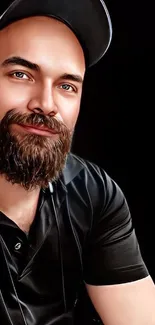 Portrait of a bearded man wearing a black shirt.