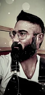 Artistic portrait of bearded man with glasses for mobile wallpaper.