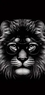 Black and white lion wearing sunglasses mobile wallpaper.